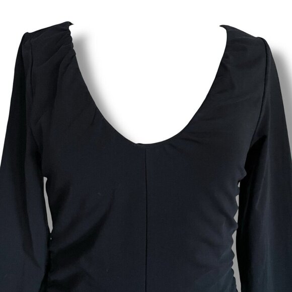 J Crew Womens Top Sz Medium Black Stretch Cotton Ruched V-neck Minimalist Shirt - Picture 7 of 9